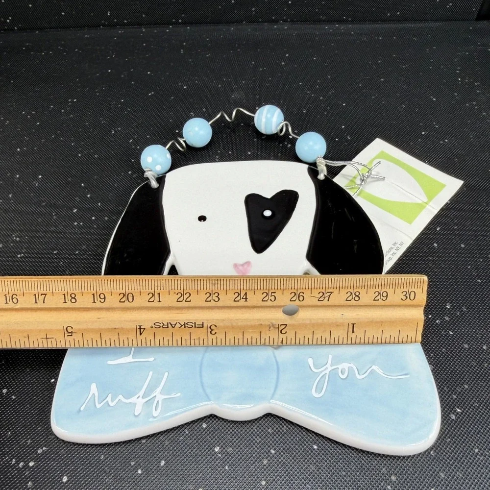 Sandra Magsamen Dept 56 I Ruff You Dog Ceramic Wall Plaque Heart Eye Blue‎ Bow